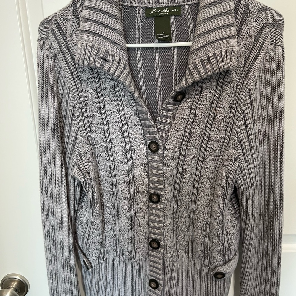 Eddie Bauer Light Gray Cable Knit Cardigan